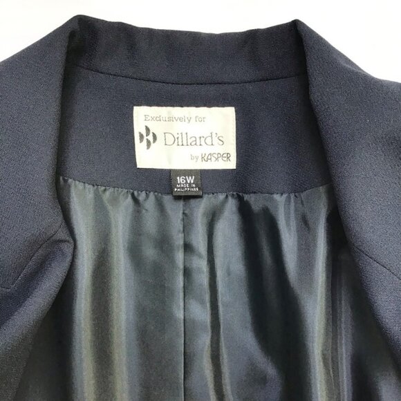 Kasper for Dillards Womens Suit 16W 3 Pc. Jacket Skirt Pants Navy Blue Business - Picture 4 of 16